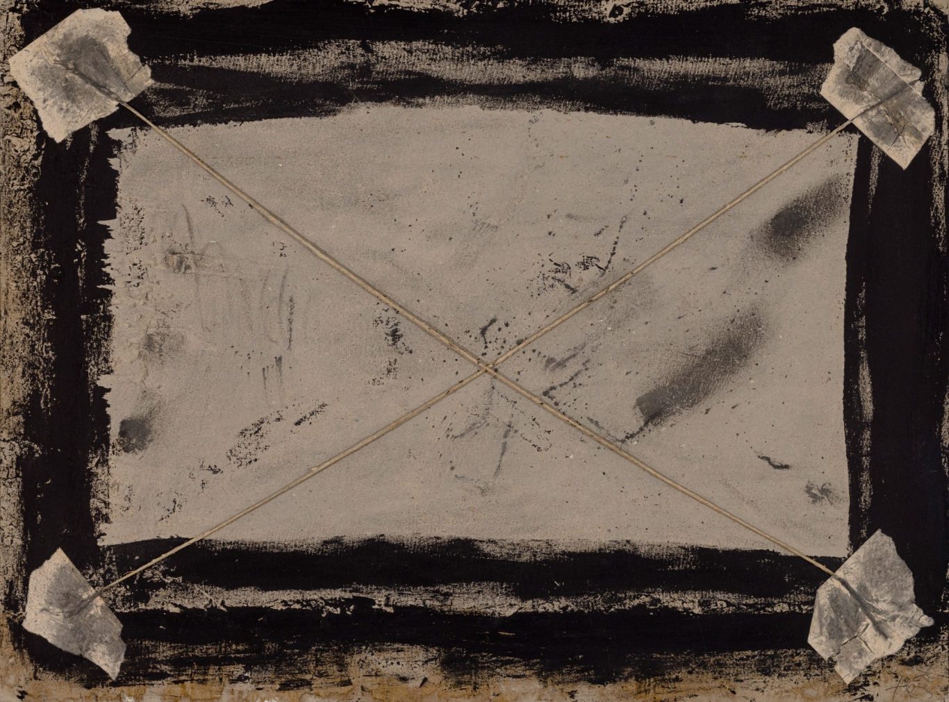 Antoni Tapies. Sin título, 1970. Pintura y collage sobre cartón. 60,4 x 80,3 cm